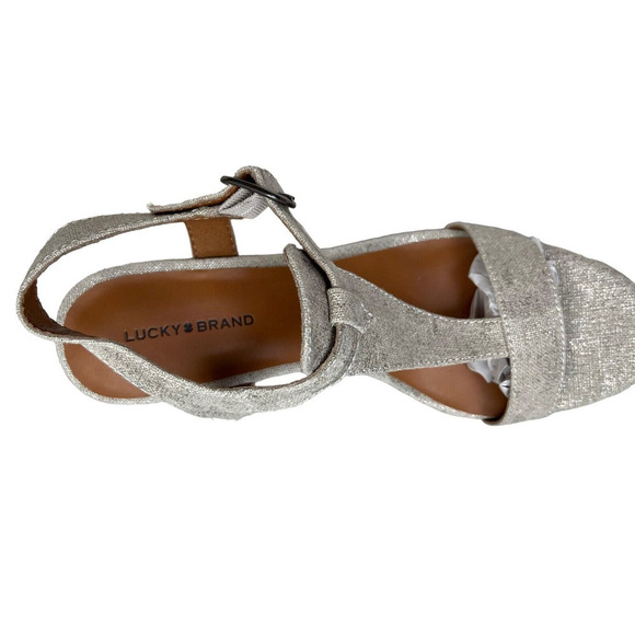 Lucky Brand Millinda Wedge Sandals T Strap Slingback Metallic Beige Women 11M* - Picture 6 of 8